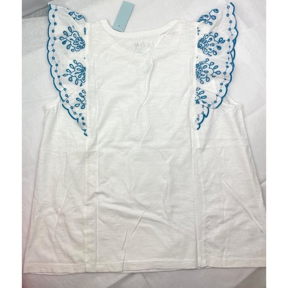 LOFT Women Petite Eyelet Flutter Henley Mixed Media Top L - Picture 6 of 14